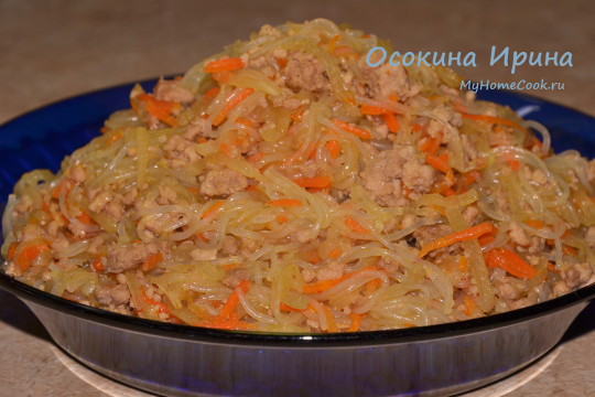 Фунчоза с фаршем и овощами - 2